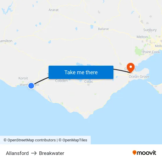 Allansford to Breakwater map