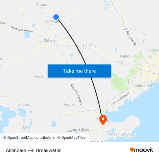 Allendale to Breakwater map