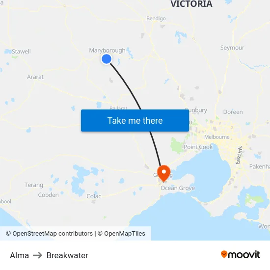 Alma to Breakwater map