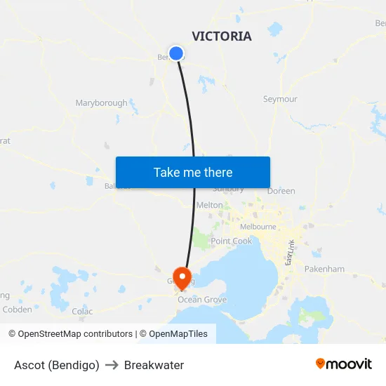 Ascot (Bendigo) to Breakwater map