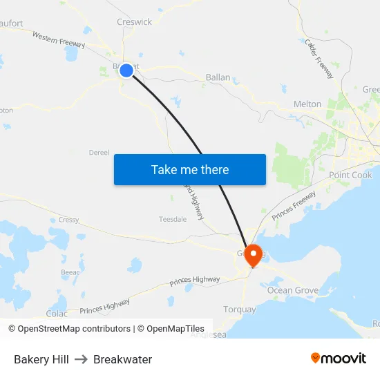Bakery Hill to Breakwater map