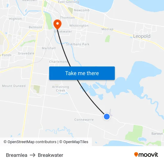 Breamlea to Breakwater map