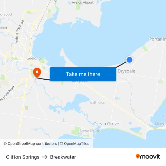 Clifton Springs to Breakwater map