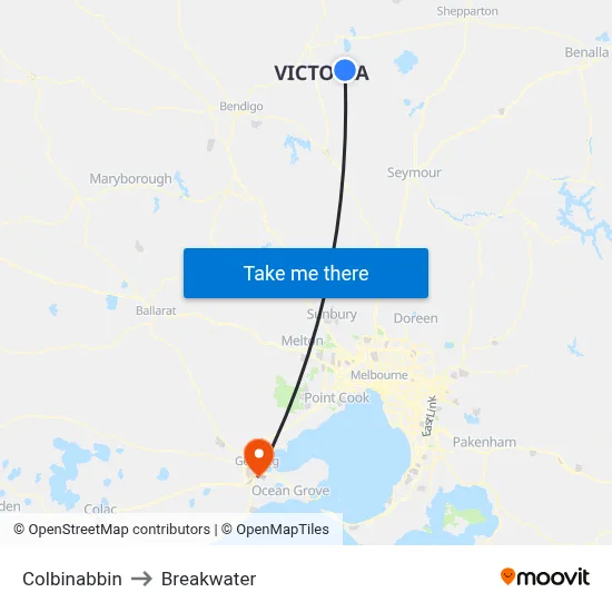 Colbinabbin to Breakwater map