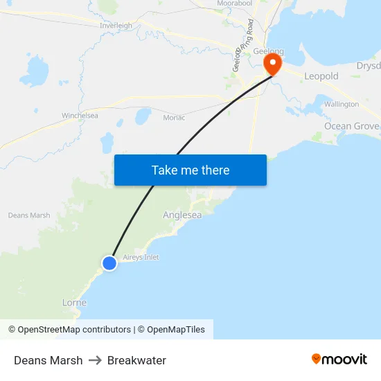 Deans Marsh to Breakwater map