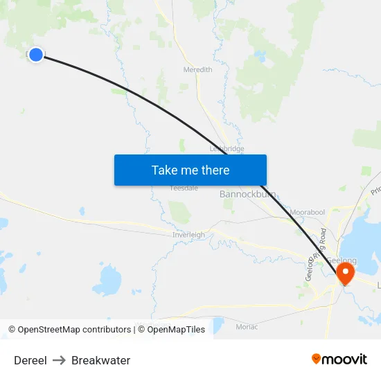 Dereel to Breakwater map