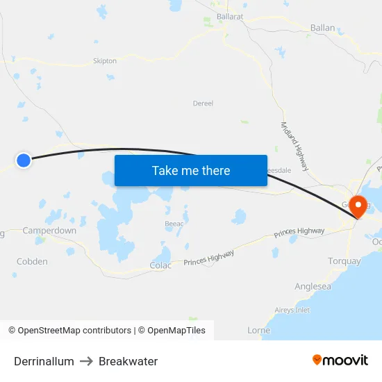 Derrinallum to Breakwater map