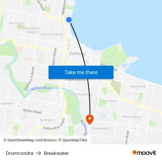 Drumcondra to Breakwater map