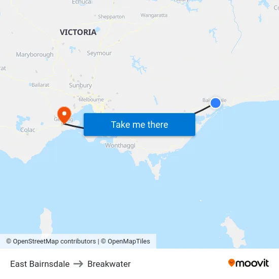 East Bairnsdale to Breakwater map