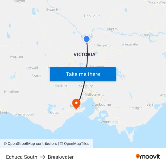 Echuca South to Breakwater map