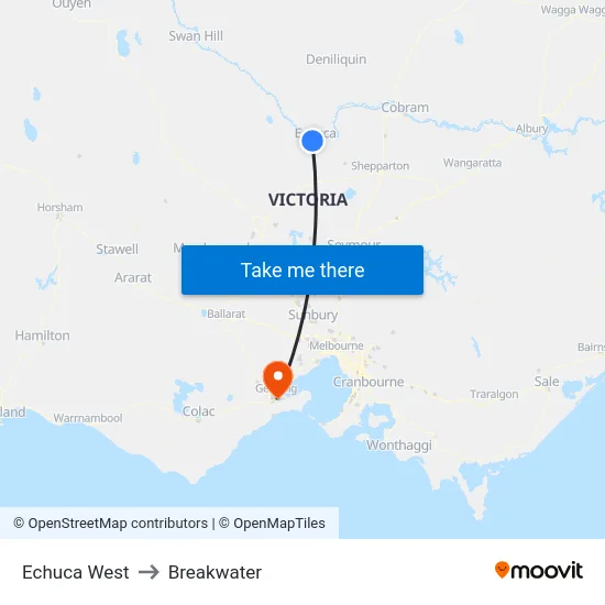 Echuca West to Breakwater map