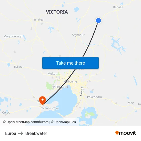 Euroa to Breakwater map