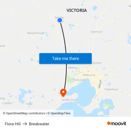 Flora Hill to Breakwater map