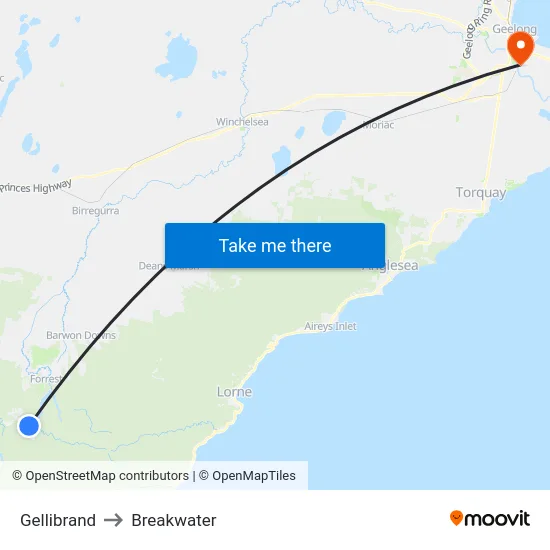 Gellibrand to Breakwater map
