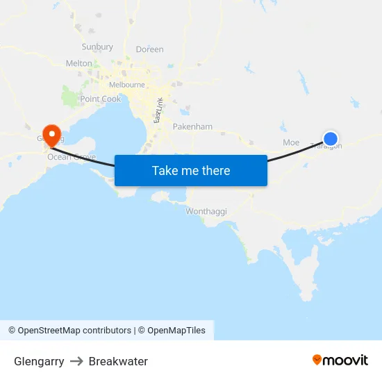 Glengarry to Breakwater map