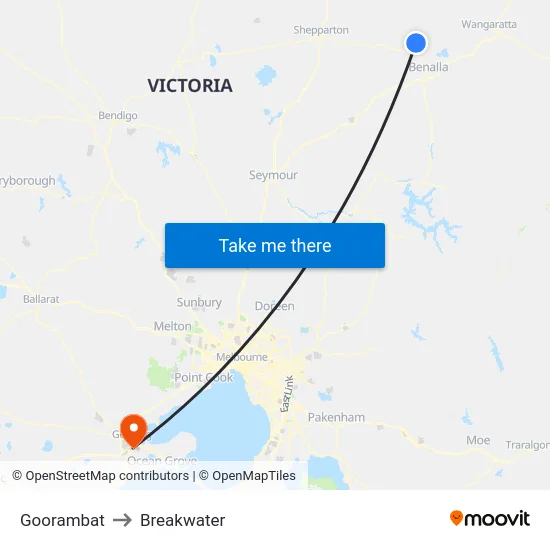 Goorambat to Breakwater map
