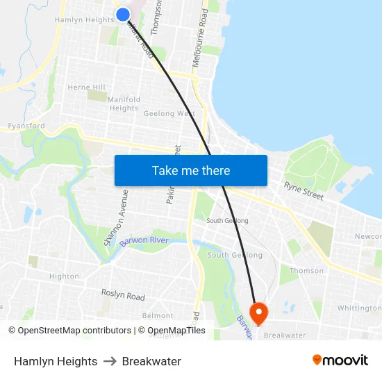Hamlyn Heights to Breakwater map