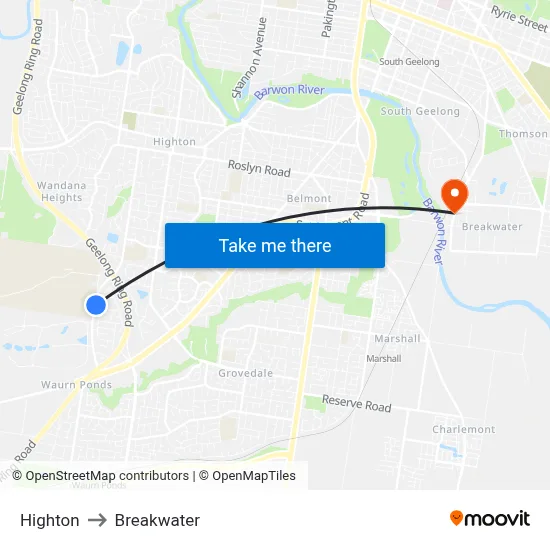 Highton to Breakwater map
