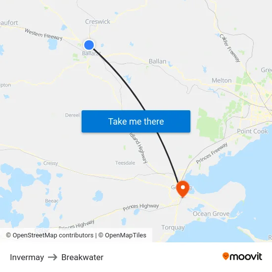 Invermay to Breakwater map