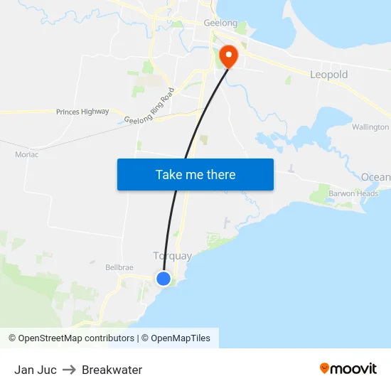 Jan Juc to Breakwater map
