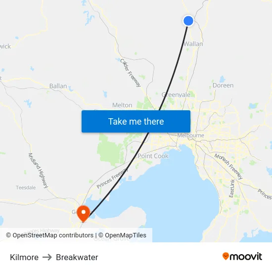 Kilmore to Breakwater map