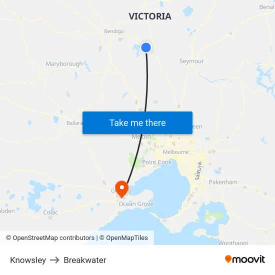 Knowsley to Breakwater map