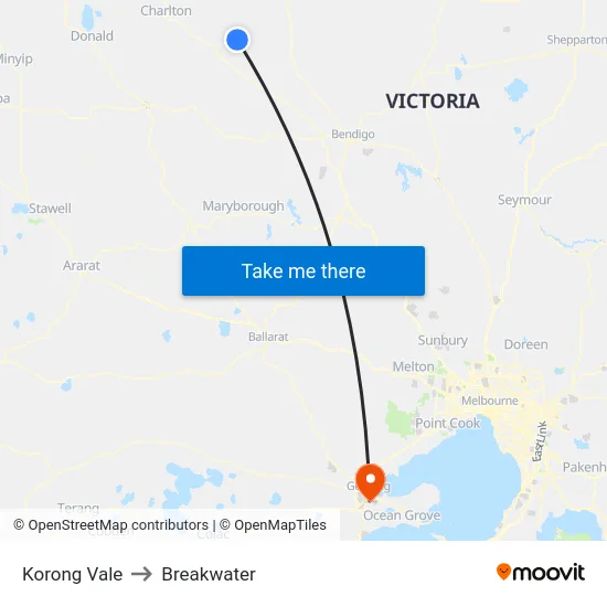 Korong Vale to Breakwater map