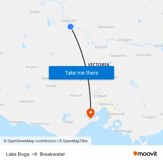 Lake Boga to Breakwater map