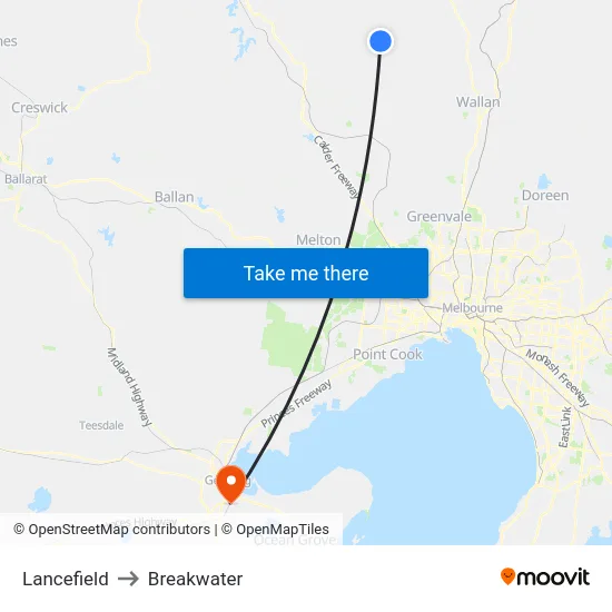 Lancefield to Breakwater map