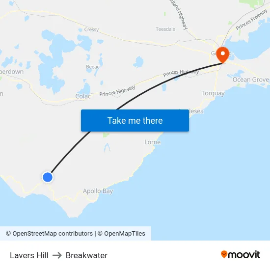 Lavers Hill to Breakwater map