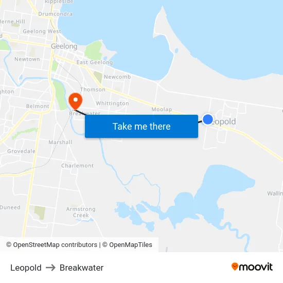 Leopold to Breakwater map