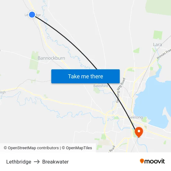 Lethbridge to Breakwater map