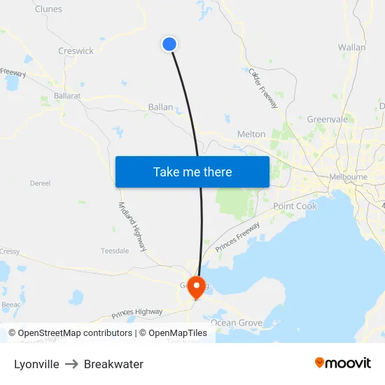 Lyonville to Breakwater map