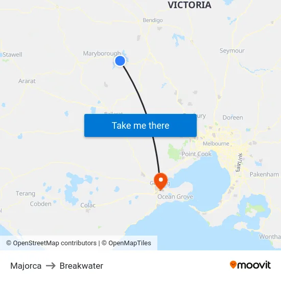 Majorca to Breakwater map