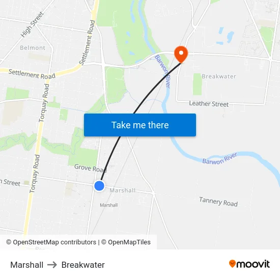Marshall to Breakwater map