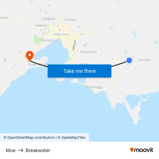 Moe to Breakwater map