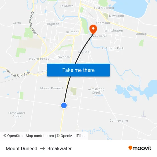 Mount Duneed to Breakwater map