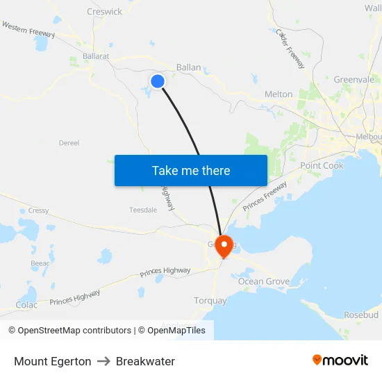 Mount Egerton to Breakwater map