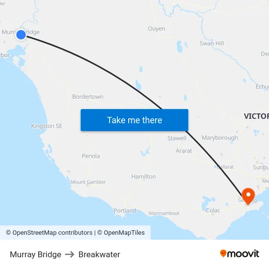 Murray Bridge to Breakwater map