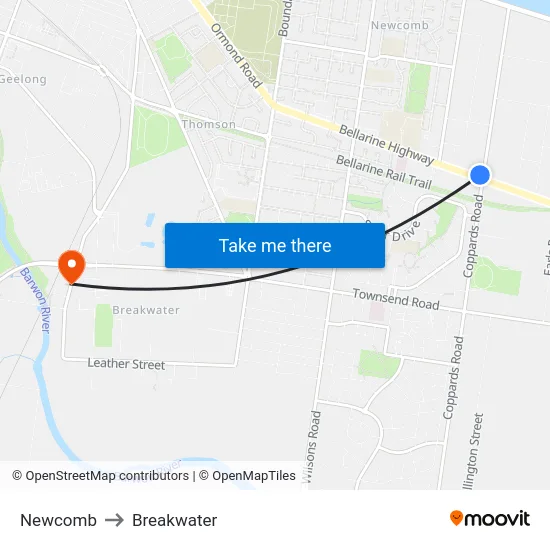 Newcomb to Breakwater map