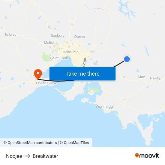 Noojee to Breakwater map