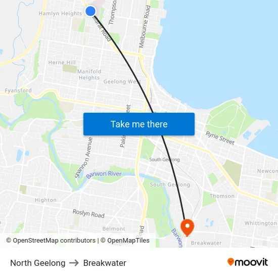 North Geelong to Breakwater map