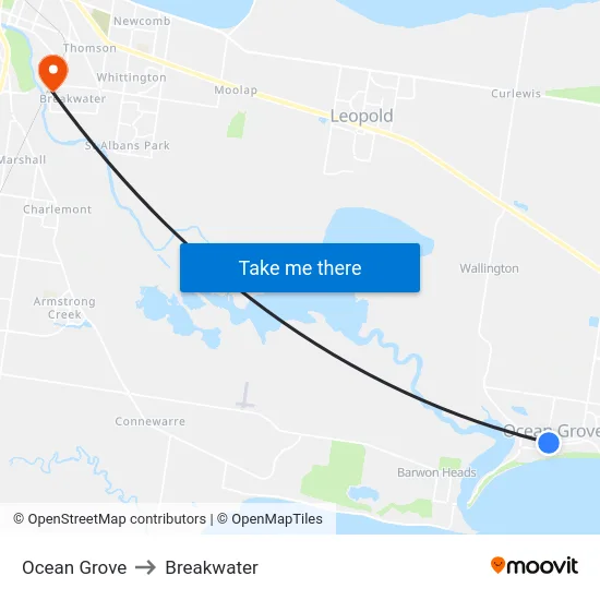 Ocean Grove to Breakwater map