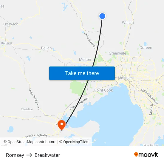 Romsey to Breakwater map
