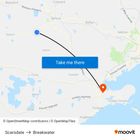 Scarsdale to Breakwater map