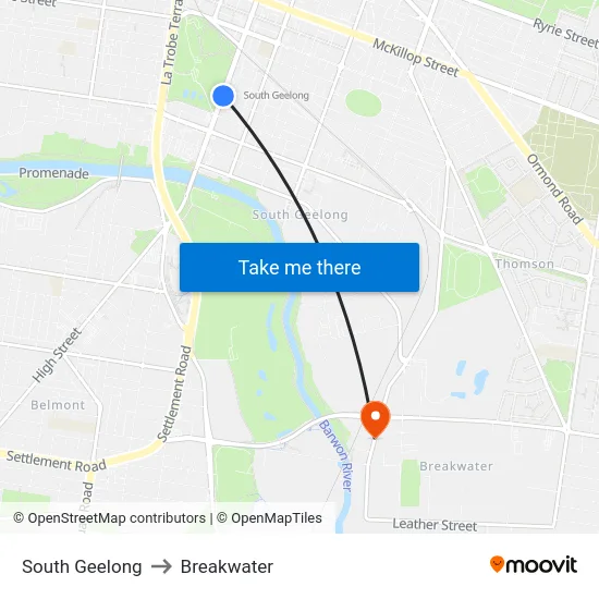 South Geelong to Breakwater map