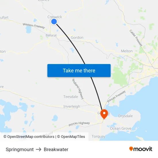 Springmount to Breakwater map