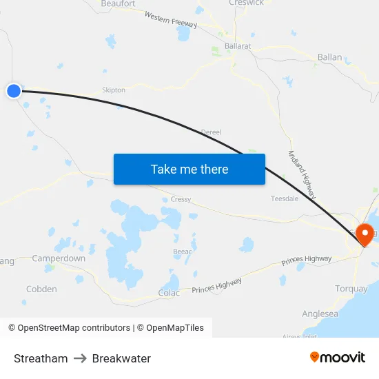 Streatham to Breakwater map