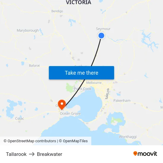 Tallarook to Breakwater map