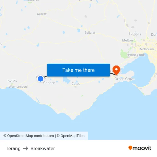 Terang to Breakwater map
